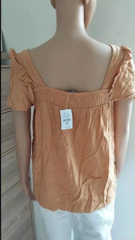 Blusa Nutmeg de lino y viscosa color pesca con mangas abullonadas T. 36 (UK 8) – photo 8